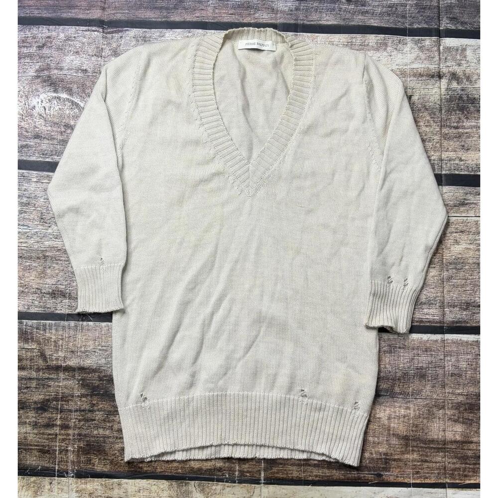 Pierre Balmain Sweater Women's Size 30 Medium 100% Wool Distressed V-Neck Italy